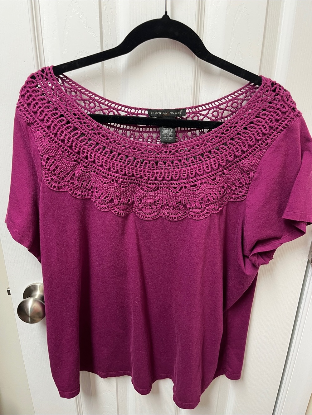 Preswick & Moore Women's Crochet Yoke Top - Berry Plum